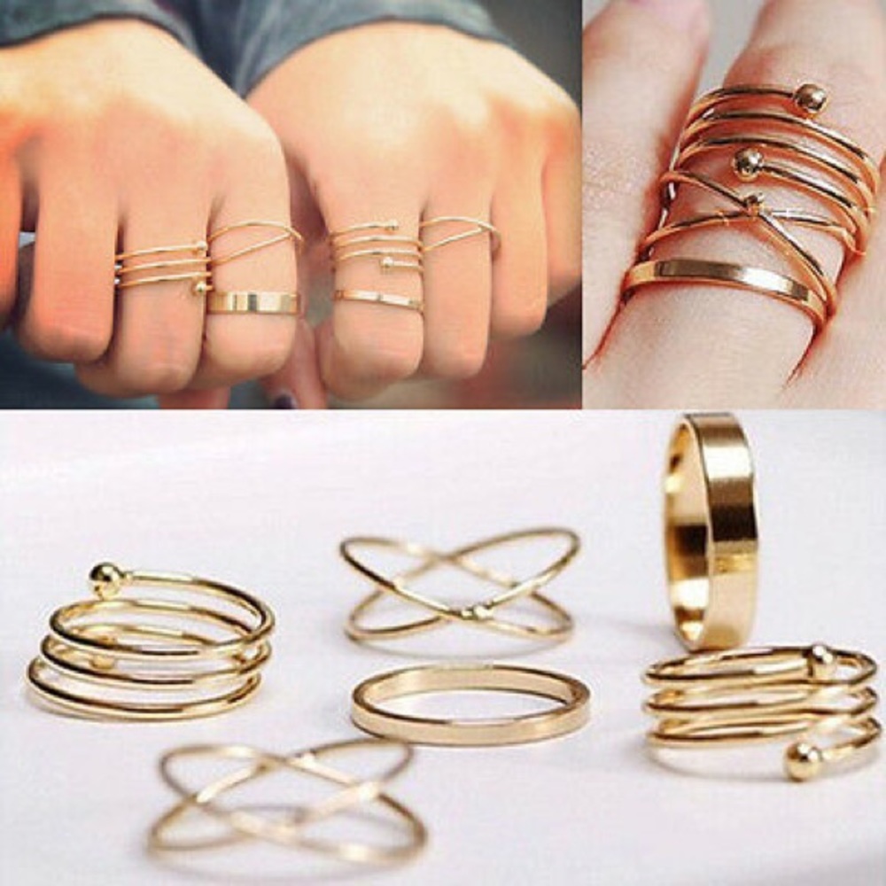 Boho 6 Piece Gold Spiral Midi Ring Set